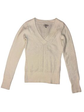 So Wear It Declare It Cream V-Neck Cable Knit Sweater